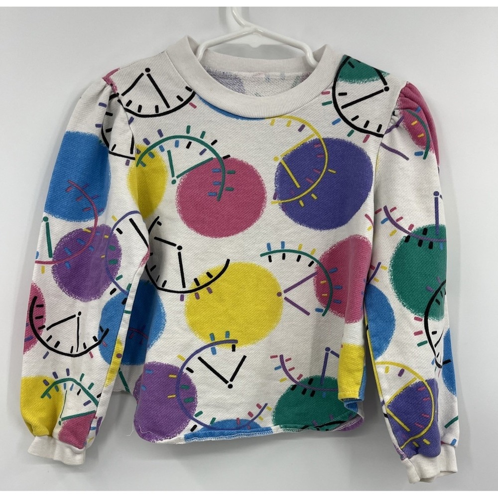 Vintage Apples Multicolor Clocks Ball Pullover Sweatshirt Girls 2T / 3T